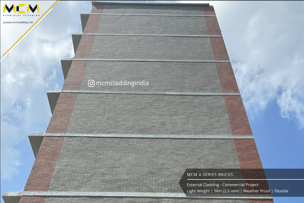 Building exterior facade in red and gray bricks - MCM Cladding (phomi india)